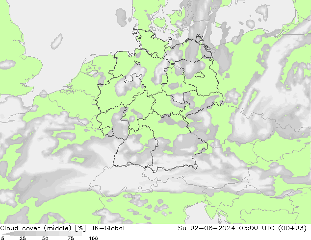 Wolken (mittel) UK-Global So 02.06.2024 03 UTC