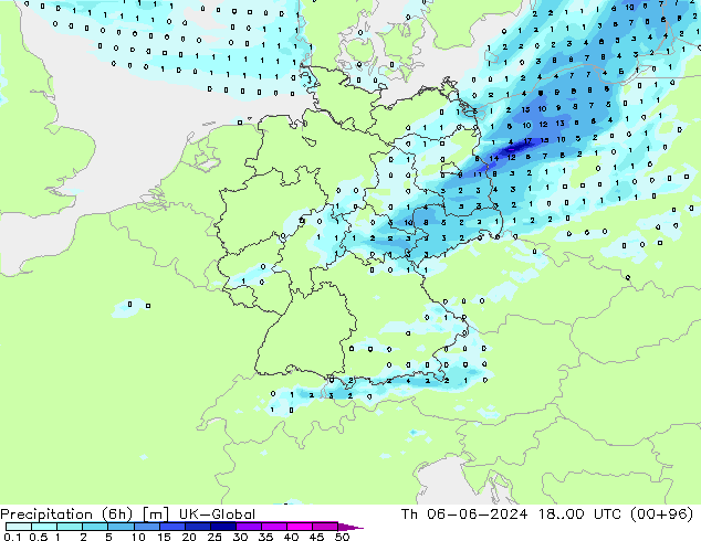 Precipitação (6h) UK-Global Qui 06.06.2024 00 UTC