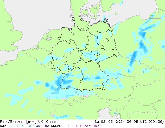 Rain/Snowfall UK-Global Su 02.06.2024 06 UTC