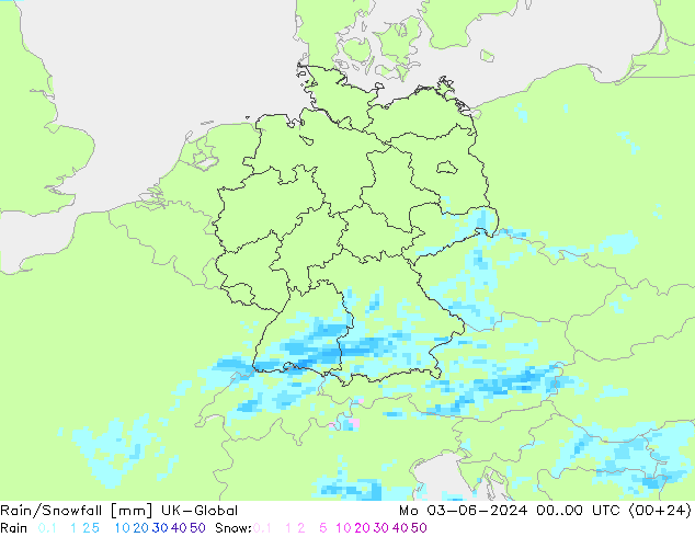 Rain/Snowfall UK-Global lun 03.06.2024 00 UTC