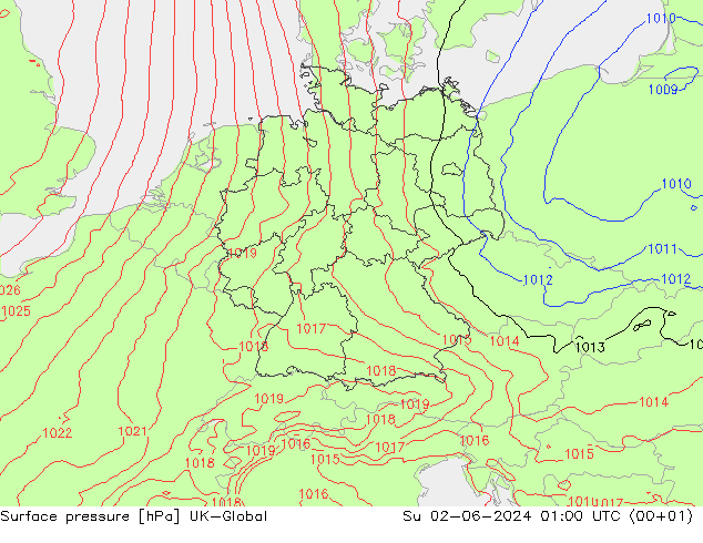 Surface pressure UK-Global Su 02.06.2024 01 UTC