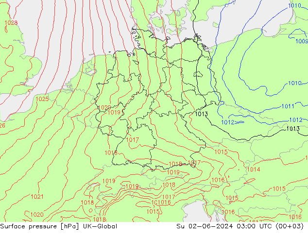Atmosférický tlak UK-Global Ne 02.06.2024 03 UTC