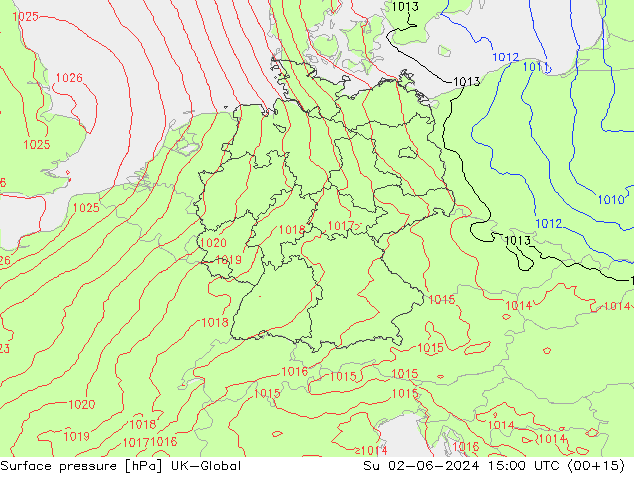 Atmosférický tlak UK-Global Ne 02.06.2024 15 UTC