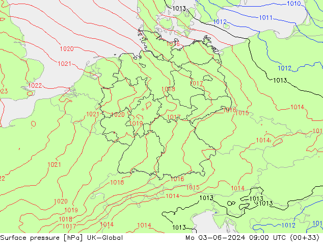 Atmosférický tlak UK-Global Po 03.06.2024 09 UTC