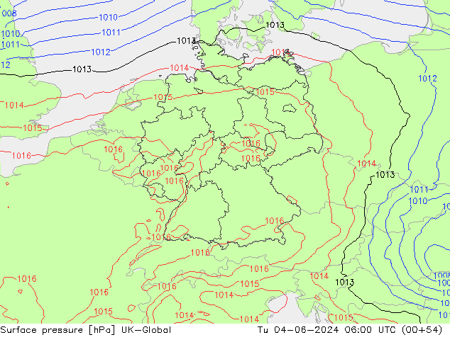 Surface pressure UK-Global Tu 04.06.2024 06 UTC