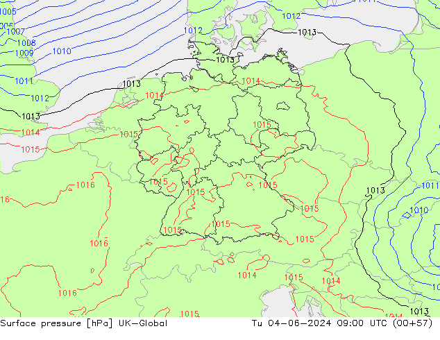 Surface pressure UK-Global Tu 04.06.2024 09 UTC