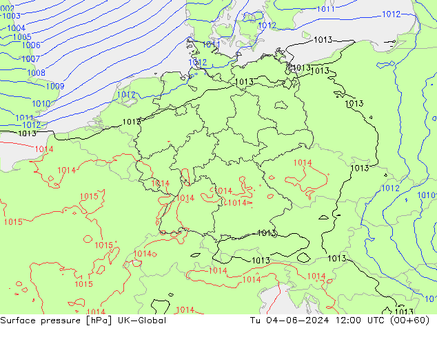 Surface pressure UK-Global Tu 04.06.2024 12 UTC