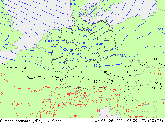 Pressione al suolo UK-Global mer 05.06.2024 03 UTC