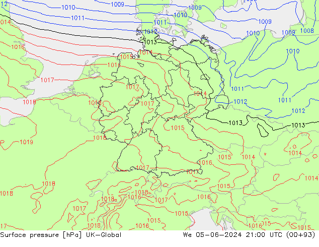 Luchtdruk (Grond) UK-Global wo 05.06.2024 21 UTC