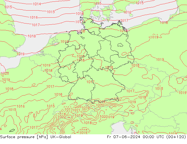 Pressione al suolo UK-Global ven 07.06.2024 00 UTC