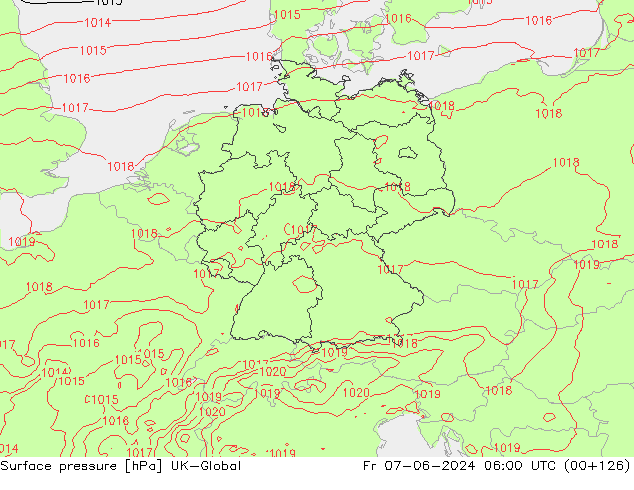 Pressione al suolo UK-Global ven 07.06.2024 06 UTC