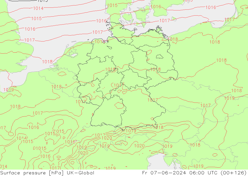 Luchtdruk (Grond) UK-Global vr 07.06.2024 06 UTC