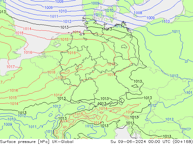 Surface pressure UK-Global Su 09.06.2024 00 UTC