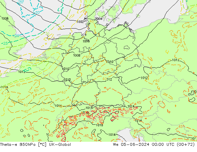 Theta-e 850hPa UK-Global We 05.06.2024 00 UTC