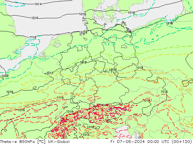 Theta-e 850hPa UK-Global pt. 07.06.2024 00 UTC