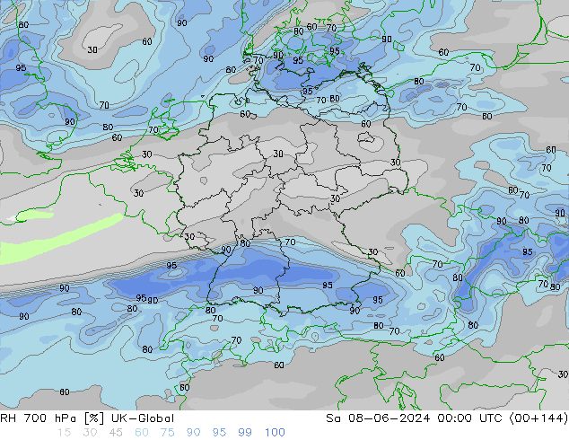 RH 700 hPa UK-Global sab 08.06.2024 00 UTC