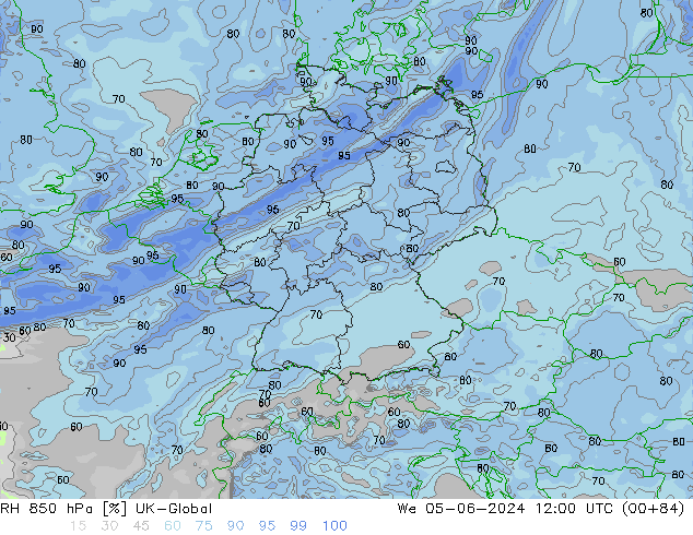 RH 850 hPa UK-Global We 05.06.2024 12 UTC