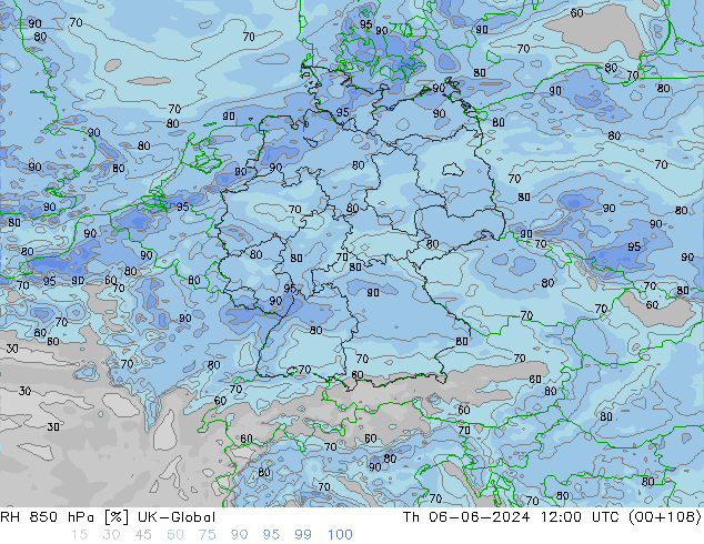 RH 850 hPa UK-Global Th 06.06.2024 12 UTC