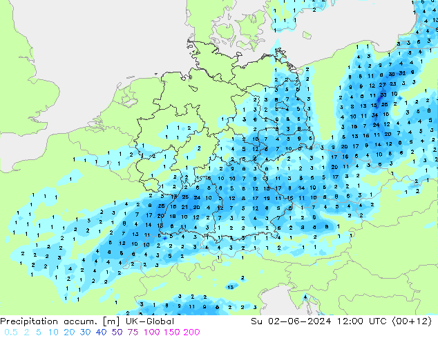 Toplam Yağış UK-Global Paz 02.06.2024 12 UTC