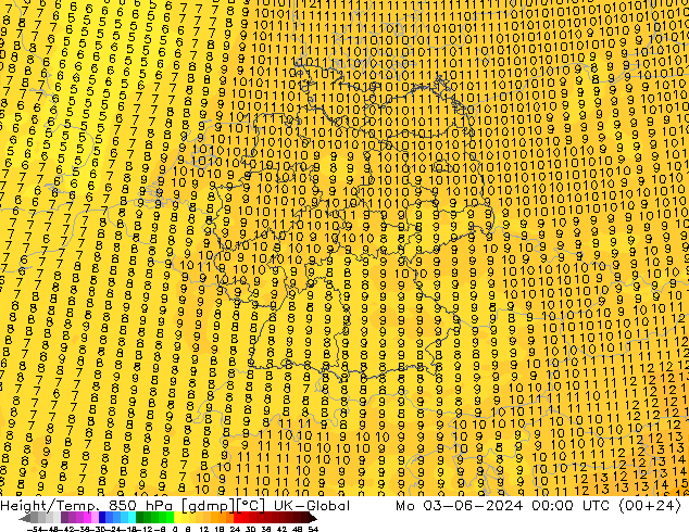 Height/Temp. 850 hPa UK-Global Po 03.06.2024 00 UTC