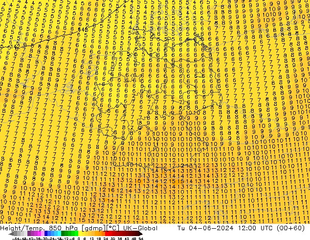 Height/Temp. 850 hPa UK-Global  04.06.2024 12 UTC