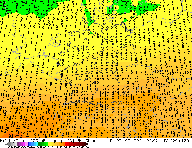 Height/Temp. 850 hPa UK-Global Fr 07.06.2024 06 UTC