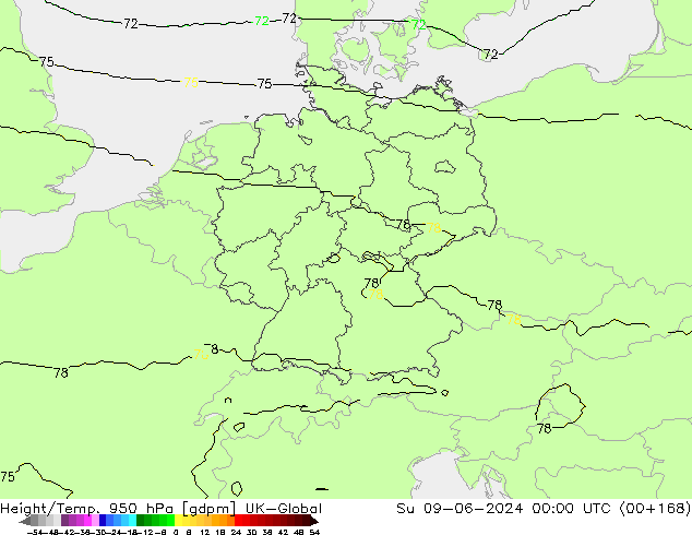 Height/Temp. 950 гПа UK-Global Вс 09.06.2024 00 UTC