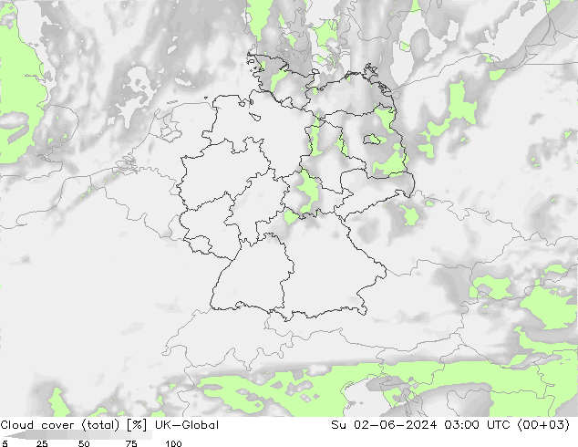 Cloud cover (total) UK-Global Ne 02.06.2024 03 UTC