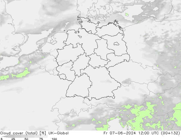 Nubes (total) UK-Global vie 07.06.2024 12 UTC