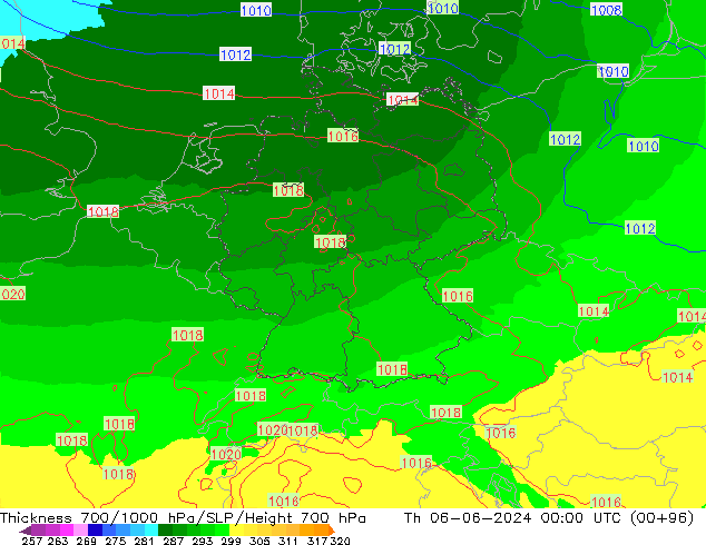 700-1000 hPa Kalınlığı UK-Global Per 06.06.2024 00 UTC