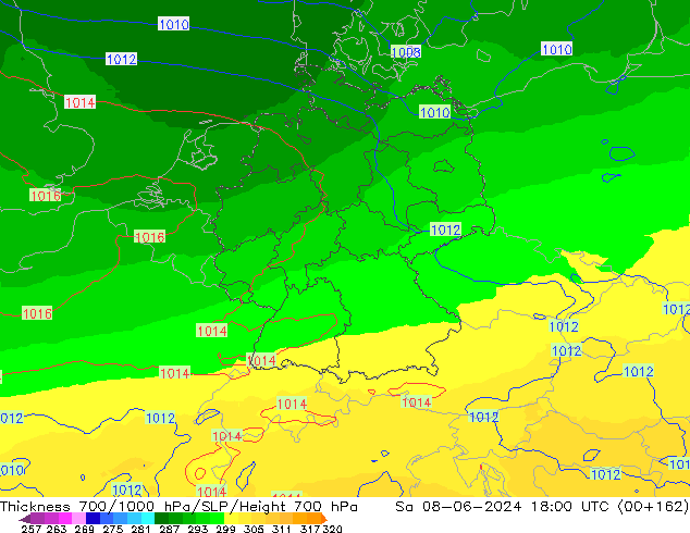 Thck 700-1000 hPa UK-Global sab 08.06.2024 18 UTC