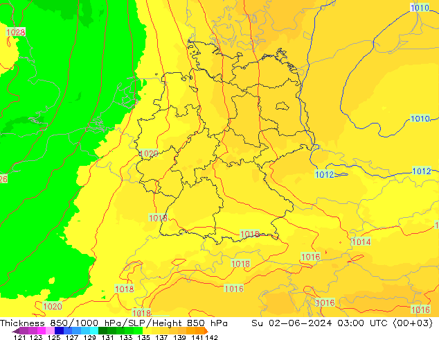 Schichtdicke 850-1000 hPa UK-Global So 02.06.2024 03 UTC