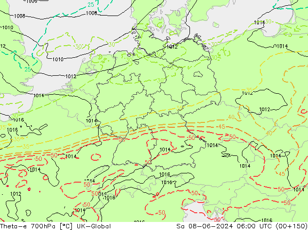 Theta-e 700hPa UK-Global sab 08.06.2024 06 UTC