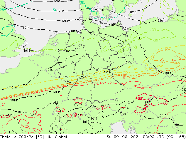 Theta-e 700hPa UK-Global dom 09.06.2024 00 UTC