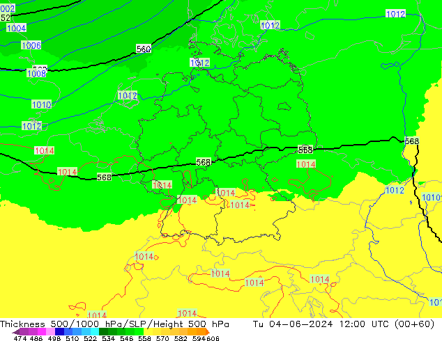 Thck 500-1000гПа UK-Global вт 04.06.2024 12 UTC