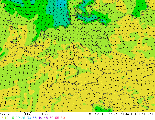 Surface wind UK-Global Mo 03.06.2024 00 UTC