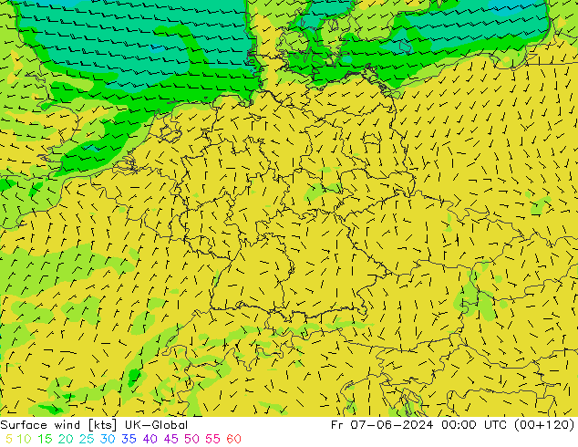 Surface wind UK-Global Fr 07.06.2024 00 UTC
