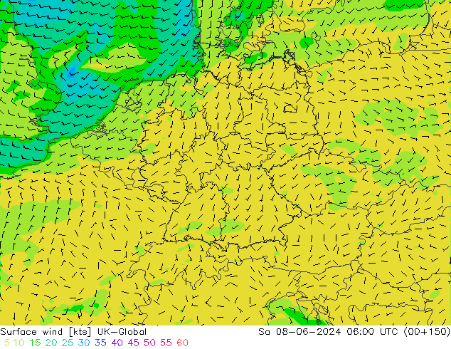 Surface wind UK-Global Sa 08.06.2024 06 UTC