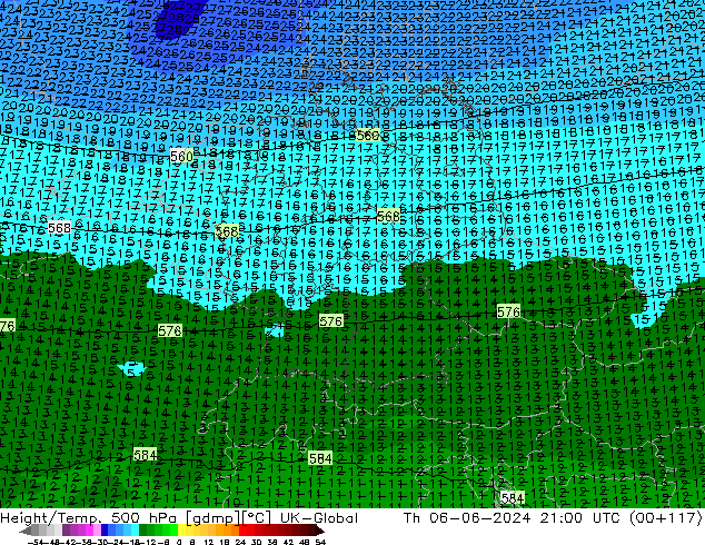 Geop./Temp. 500 hPa UK-Global jue 06.06.2024 21 UTC