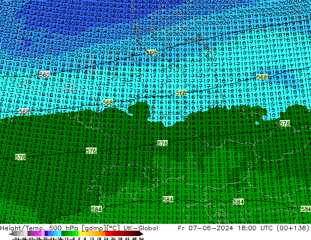 Hoogte/Temp. 500 hPa UK-Global vr 07.06.2024 18 UTC