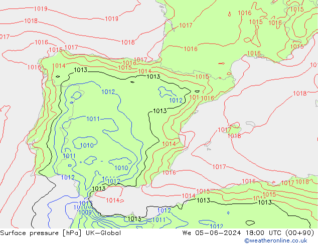 Surface pressure UK-Global We 05.06.2024 18 UTC