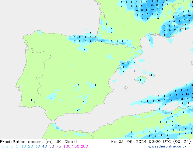 Precipitation accum. UK-Global Po 03.06.2024 00 UTC