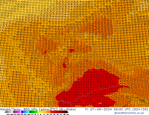 Height/Temp. 850 hPa UK-Global Fr 07.06.2024 06 UTC