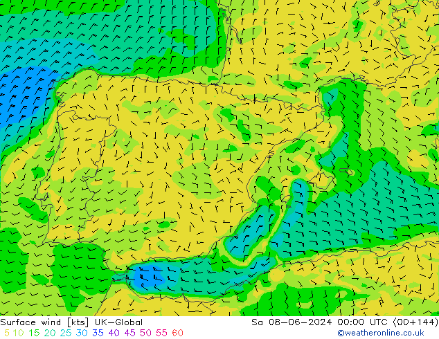 Surface wind UK-Global Sa 08.06.2024 00 UTC