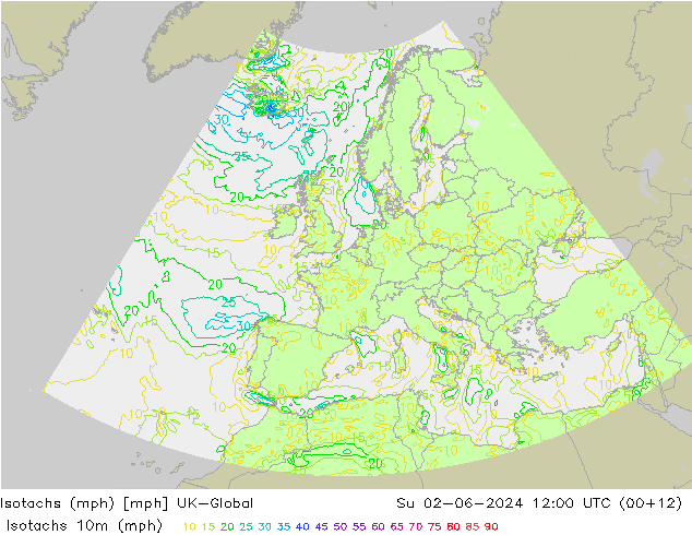Isotachen (mph) UK-Global So 02.06.2024 12 UTC