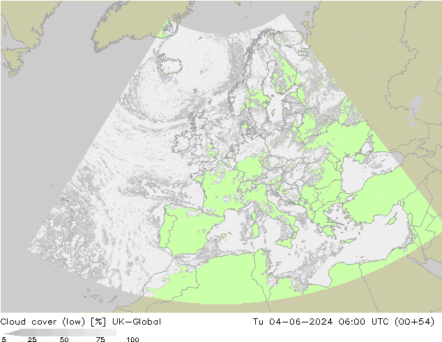zachmurzenie (niskie) UK-Global wto. 04.06.2024 06 UTC