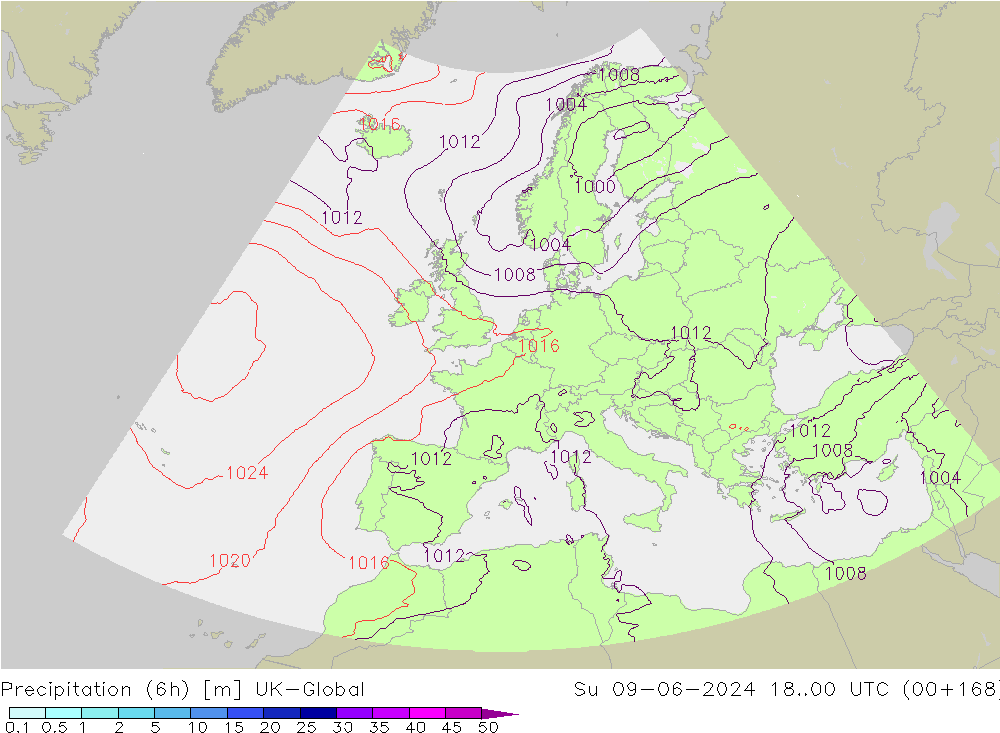 Precipitation (6h) UK-Global Ne 09.06.2024 00 UTC