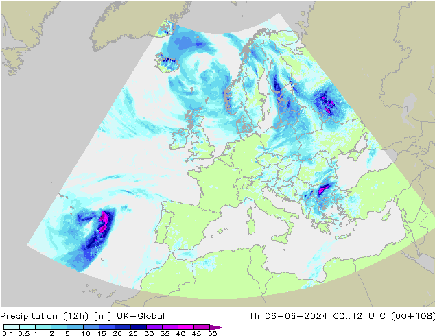 Precipitation (12h) UK-Global Th 06.06.2024 12 UTC