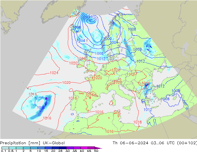 Niederschlag UK-Global Do 06.06.2024 06 UTC