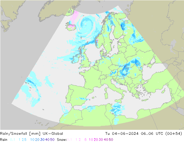 Regen/Schneefall UK-Global Di 04.06.2024 06 UTC
